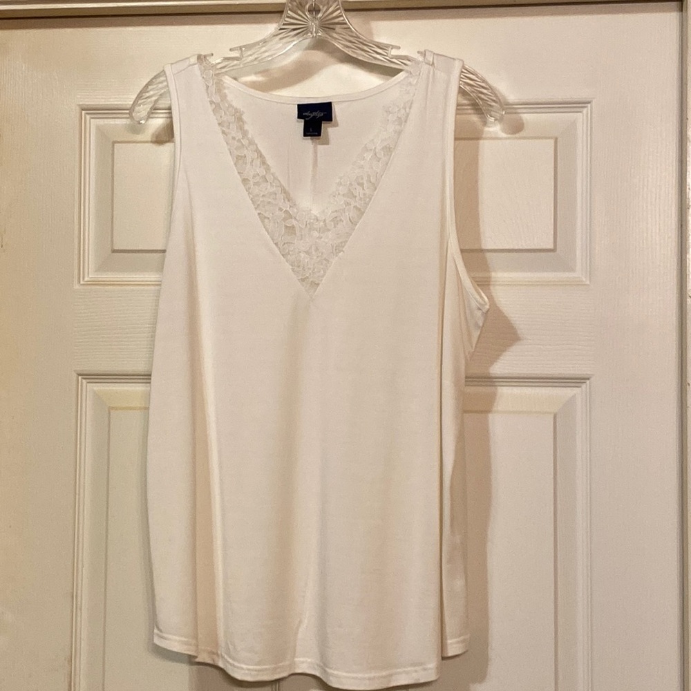 DAYTRIP LACE V-NECK TANK TOP IVORY IN COLOR SIZE L